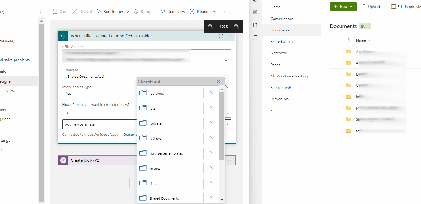azure How to retrieve latest file from SharePoint to blob using logic