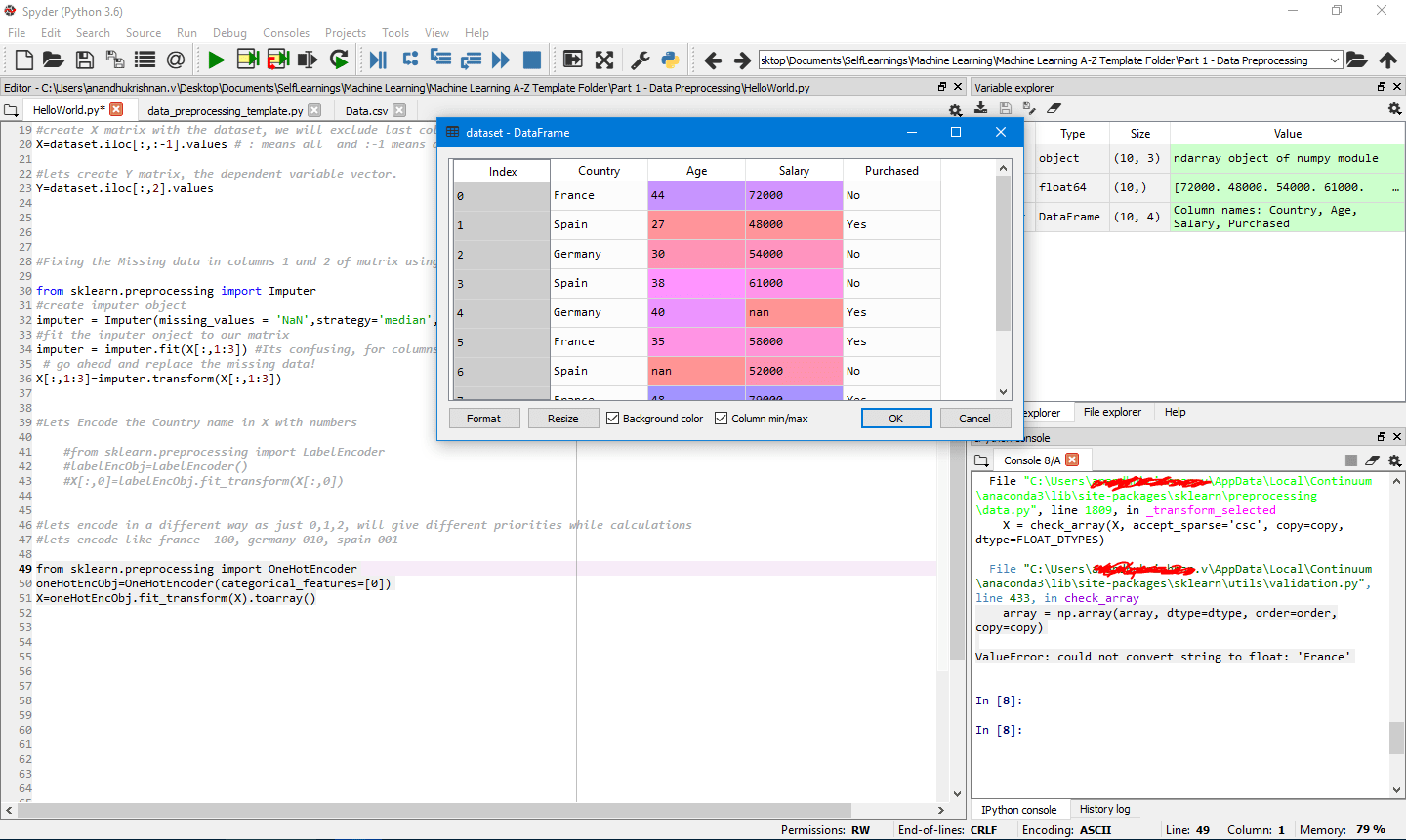 python ValueError could not convert string to float 'France