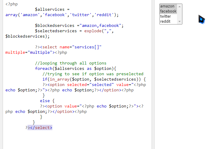 PHP Display MultiSelect From Array Values with PreSelected Options