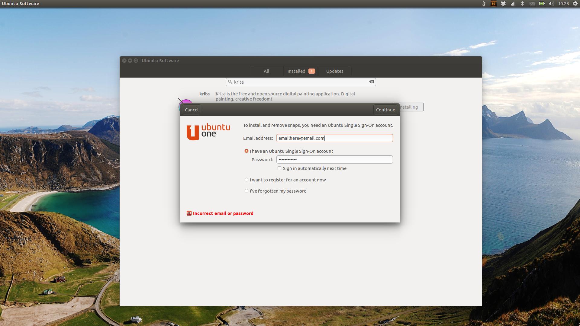 16.10 Cannot sign in to Ubuntu One account from Ubuntu Software Ask