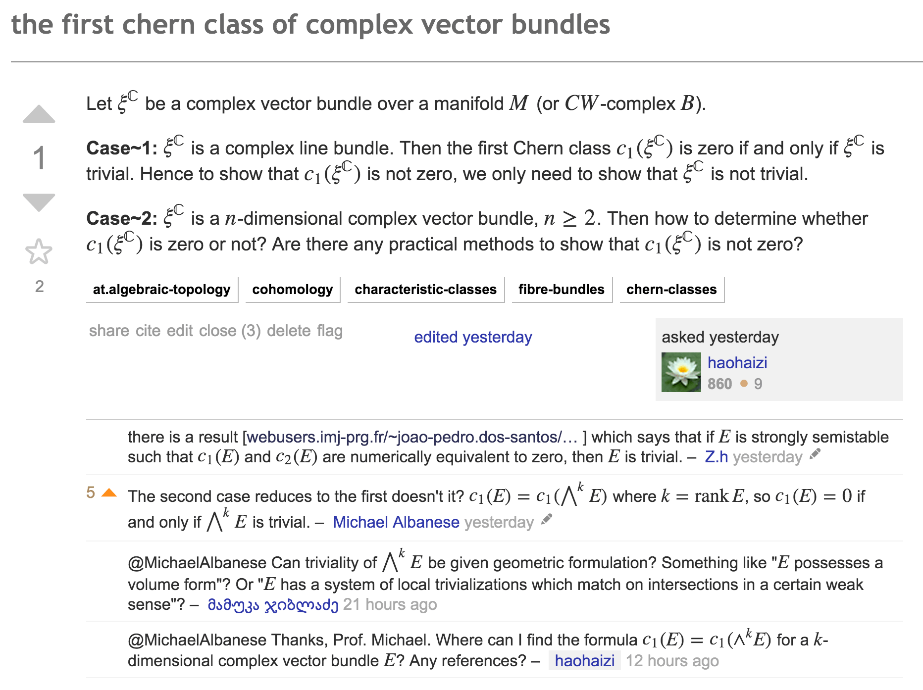 differential geometry the first chern class of complex vector bundles
