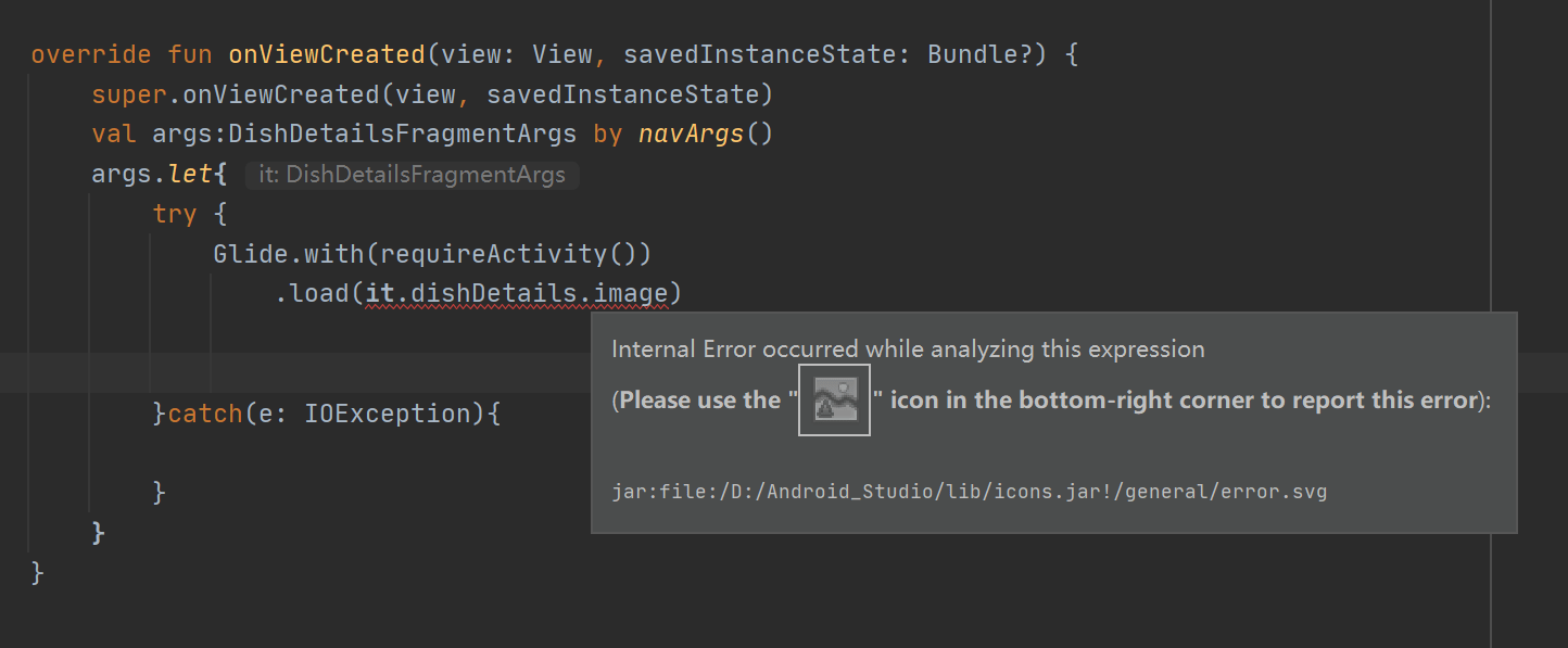 kotlinInternal Error occurred while analyzing this expression Stack