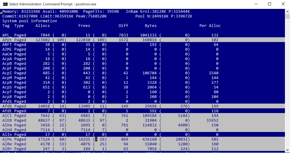 Windows 10, 대량의 RAM Weird Poolmon.exe를 사용하는 '시스템'프로세스 ( 그래서 나는 Windows