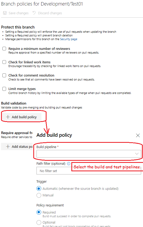 How do I trigger build and test on a pull request in azure