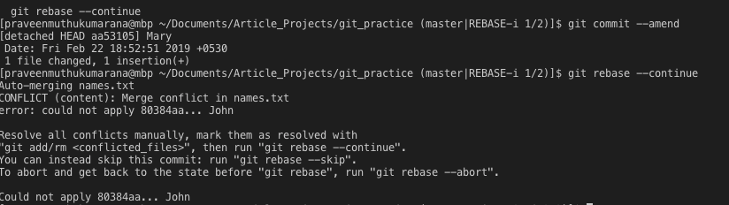 Why do I get this merge conflict with git rebase interactive? Stack