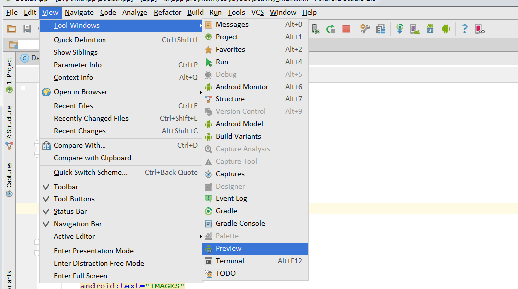 android Mistakenly selected remove from sidebar xml preview Stack
