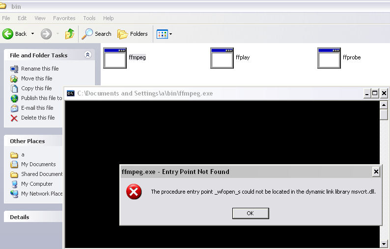 ffmpeg Windows XP Entry Point Not Found Error Super User