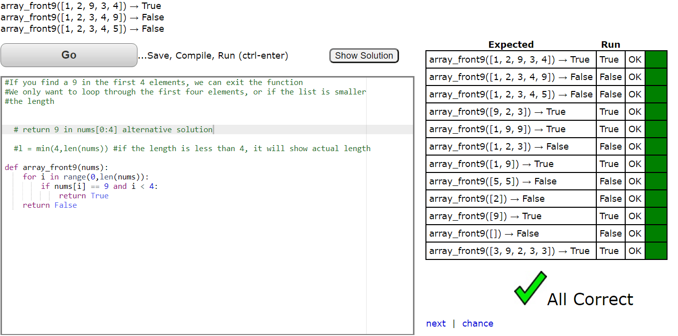 python 3.x CodingBat Warmup2 ARRAY_FRONT9 Stack Overflow