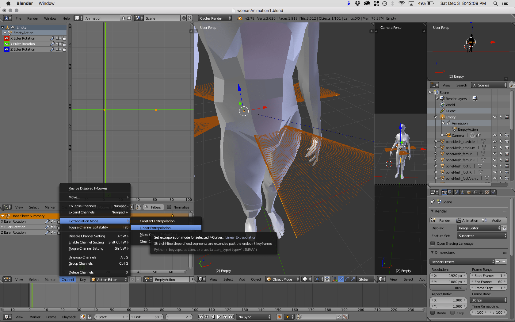 keyframes Unable to change animation interpolation or extrapolation