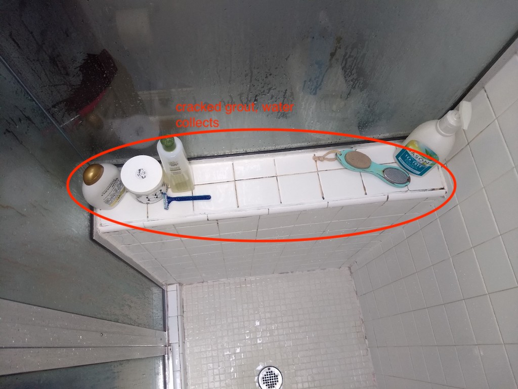 Cracked grout and leak in shower side wall short and longterm fix
