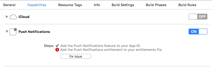 ios10 xcode 8 push notification capabilities and