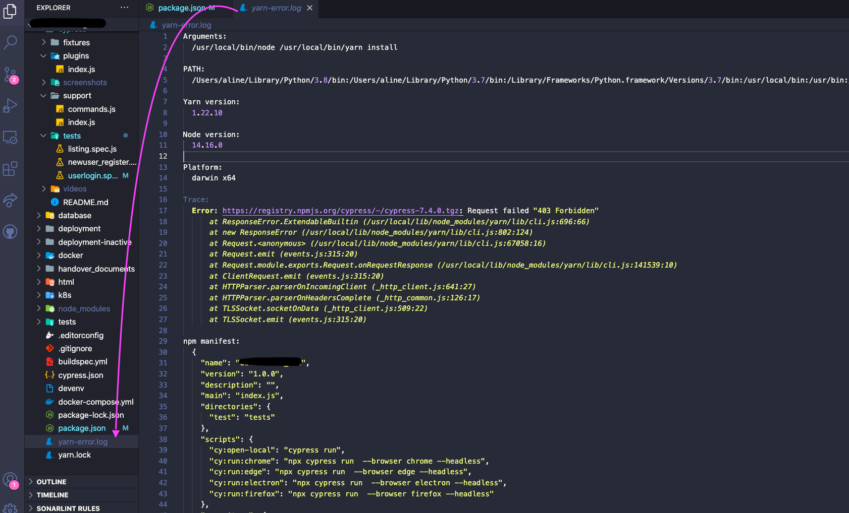automated tests What is causing yarnerror.log and how does this