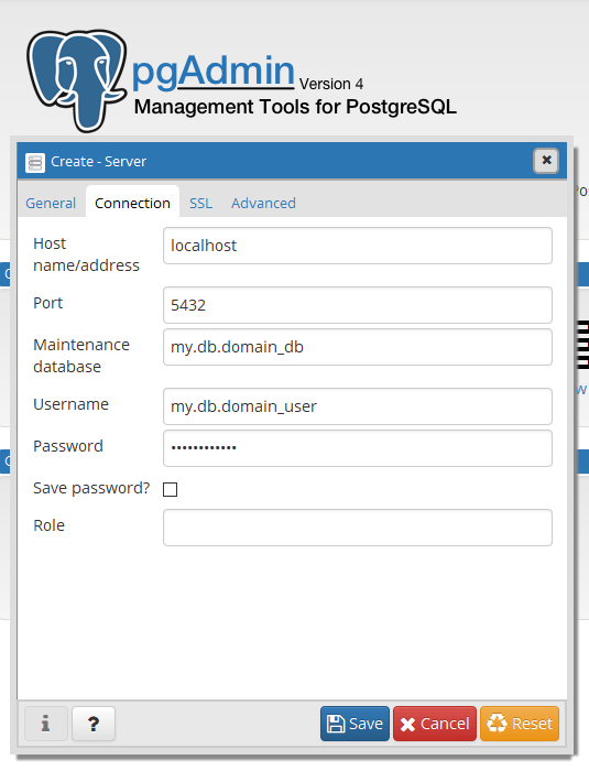 pgAdmin 4 How to establish a connection through an SSH tunnel/interface in Windows
