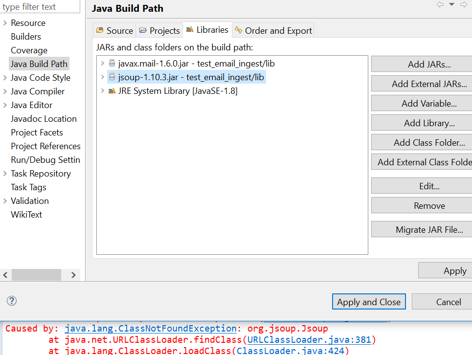 java eclipse exception ClassNotFound Exception Stack Overflow
