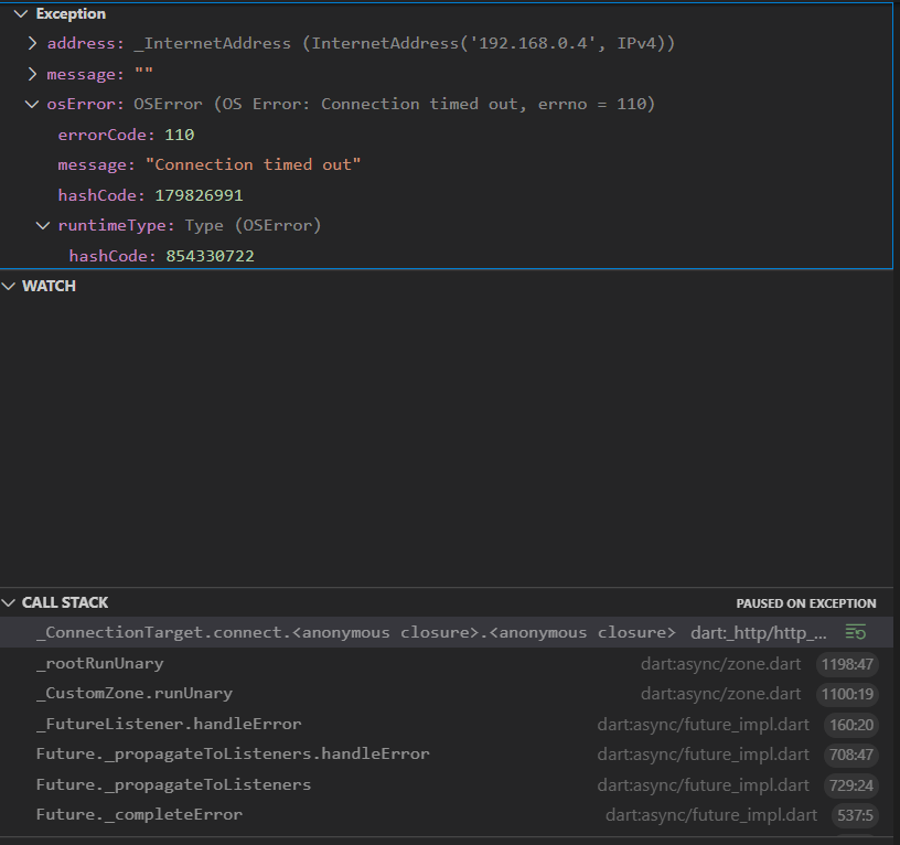 android Flutter HTTP Os ErrorConnection timed out,errno=110 Stack