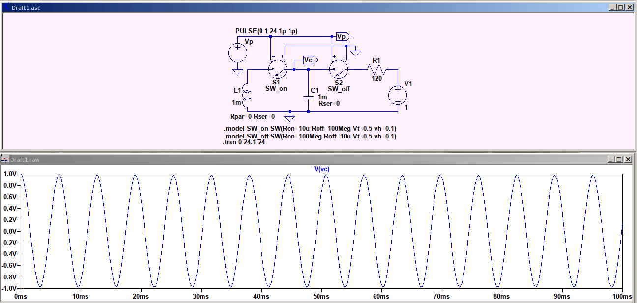 Simulación de circuito LC LTSpice con interruptor de tiempo