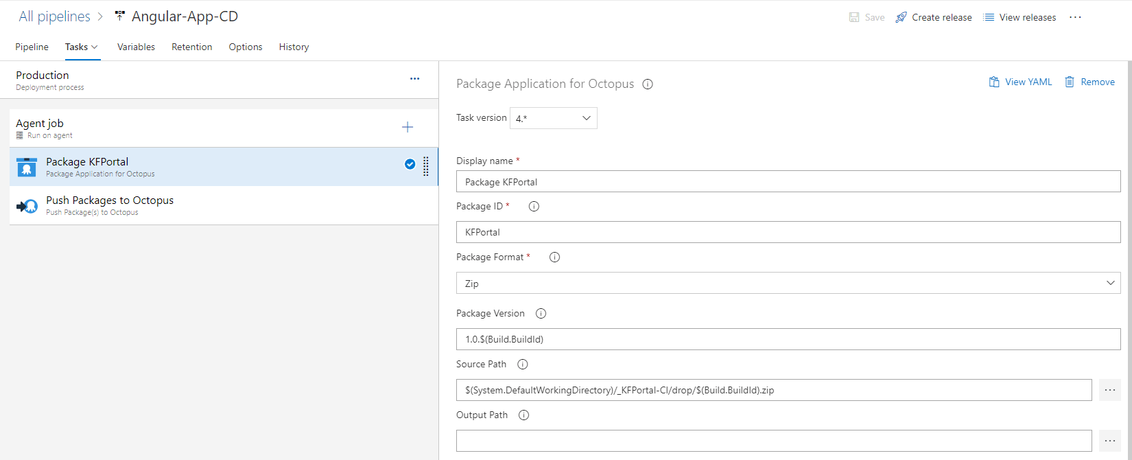 Azure DevOps Package Application for Octopus System.IO.IOException The parameter is