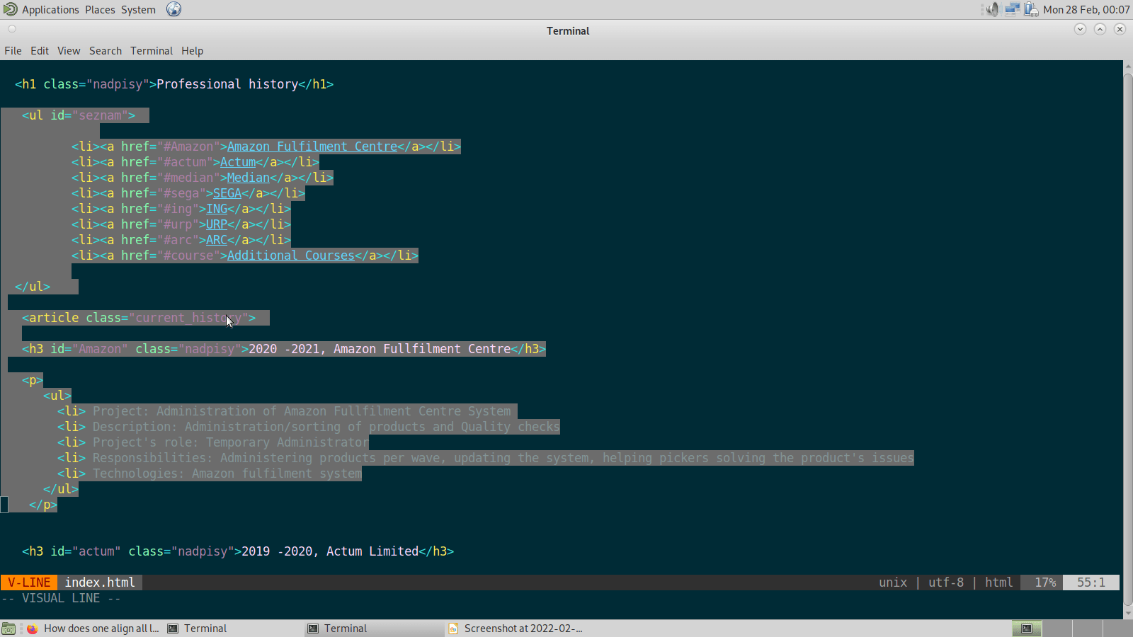 How does one align all lines into the same position in VIM? Stack