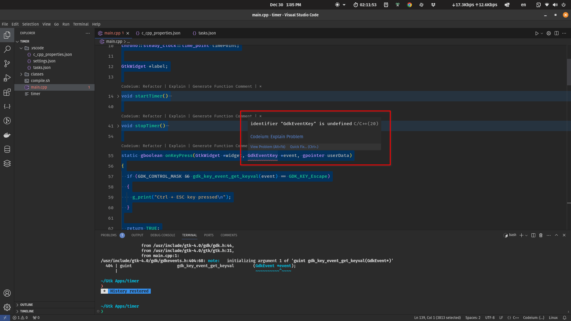 event handling identifier "GdkEventKey" is undefined C/C++(20