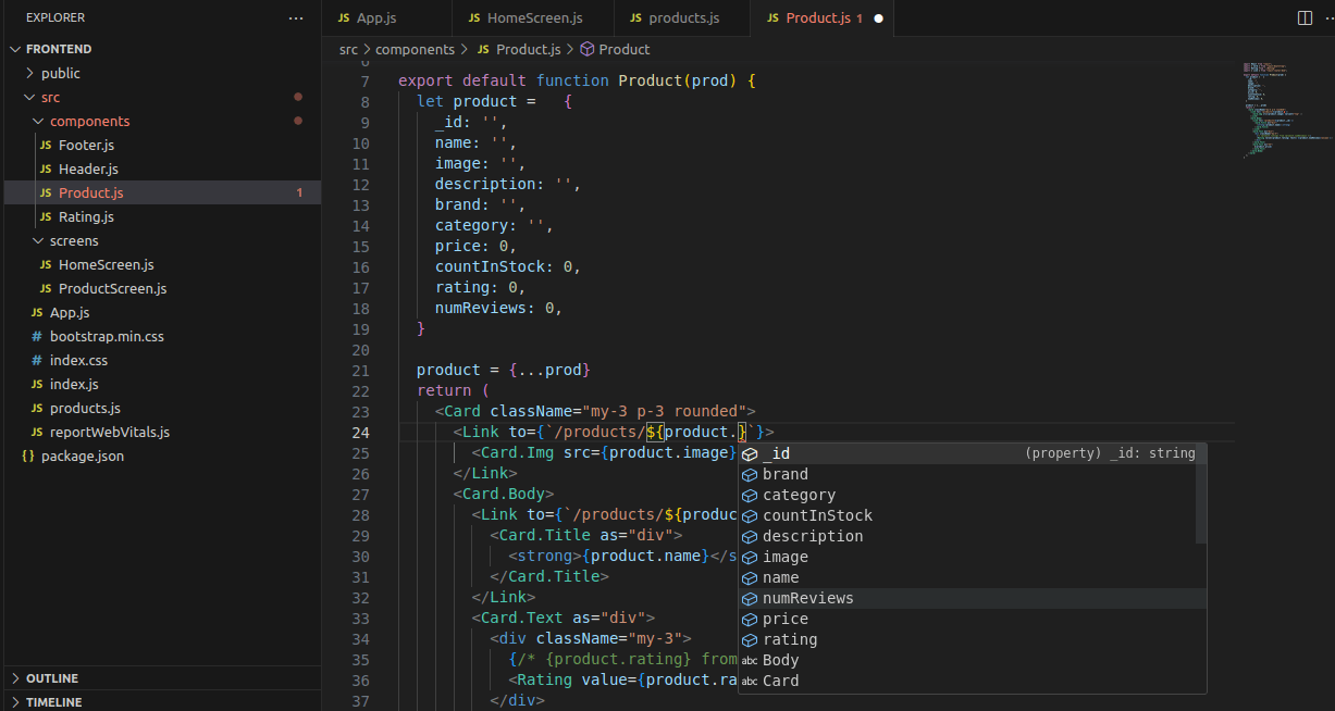 javascript React/JS not showing possibilities (intellisense) VSCODE