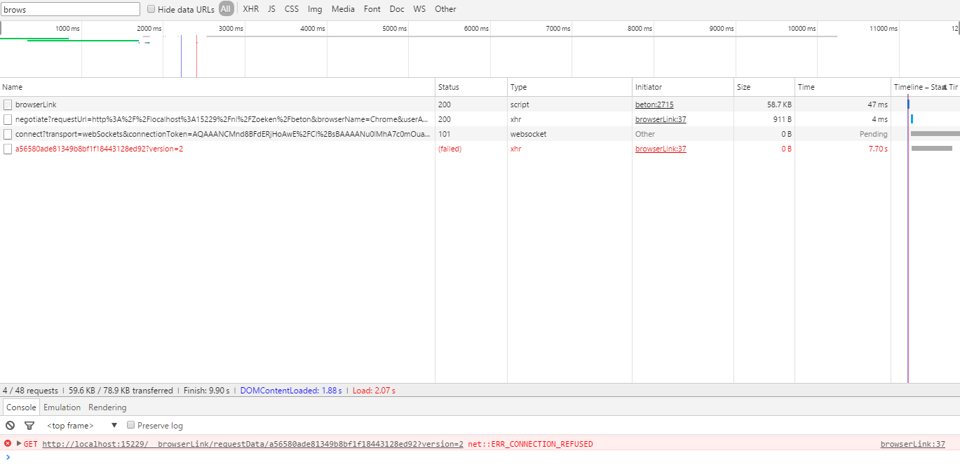 Browser link in Visual Studio 2015 not functioning / no disable