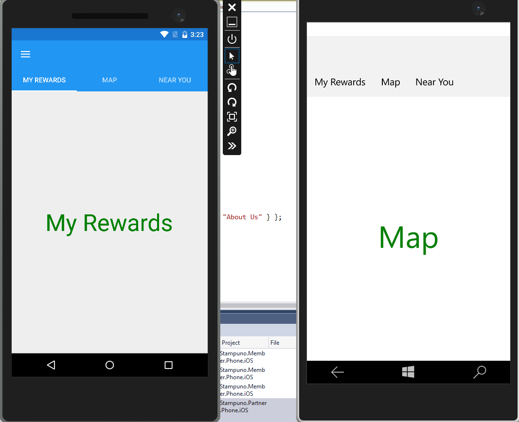 c Xamarin Forms Tabbed Navigation child of Master Detail Page on UWP