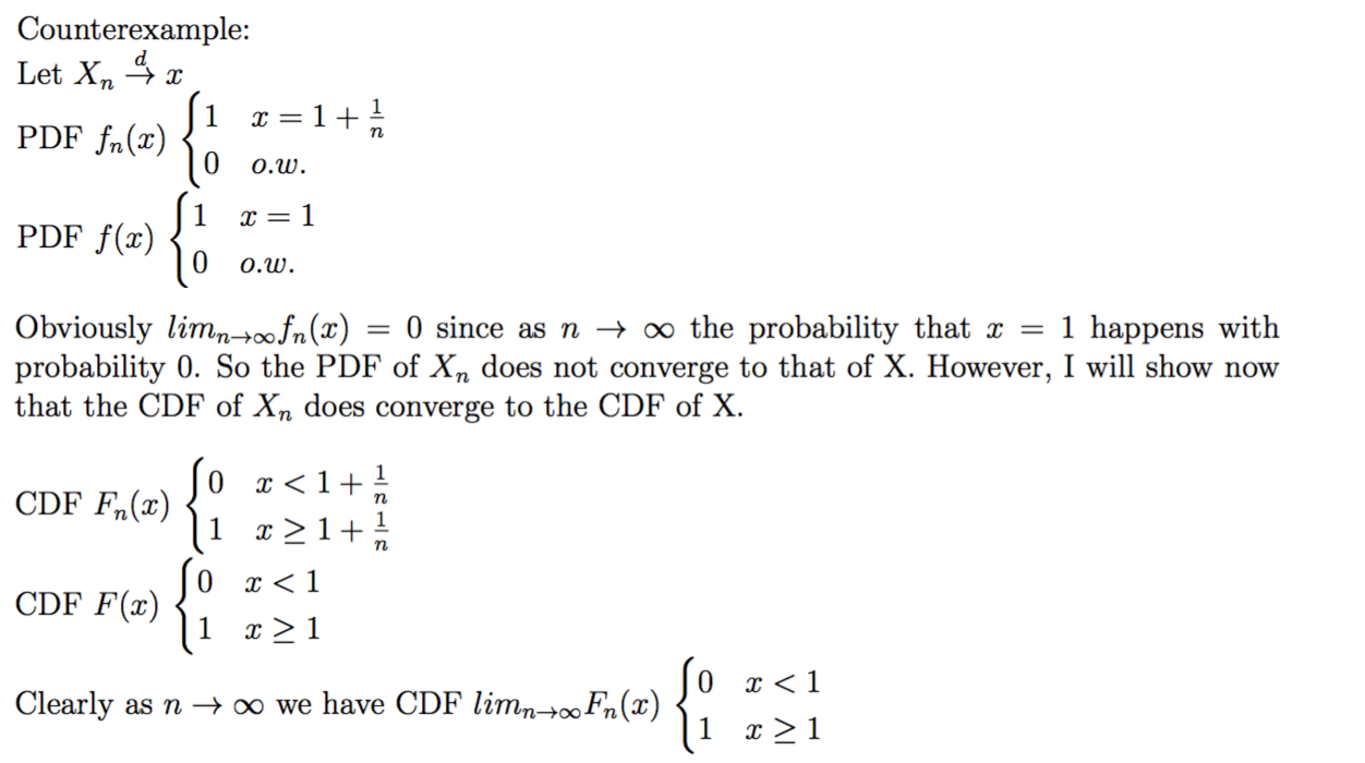probability Convergence in Distribution of CDF but not PDF