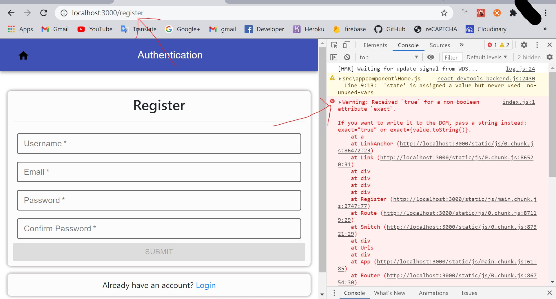 javascript React Router Dom Warning Received `true` for a non