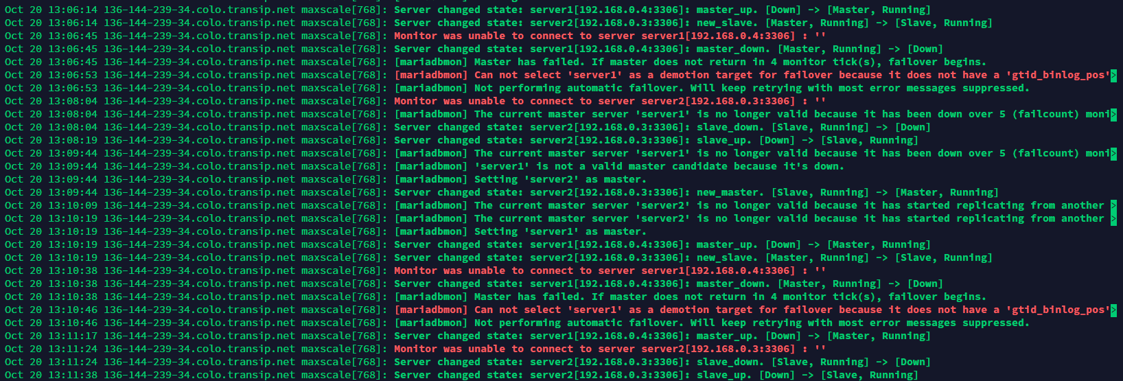 load balancing MariaDB Monitor does not switch between servers