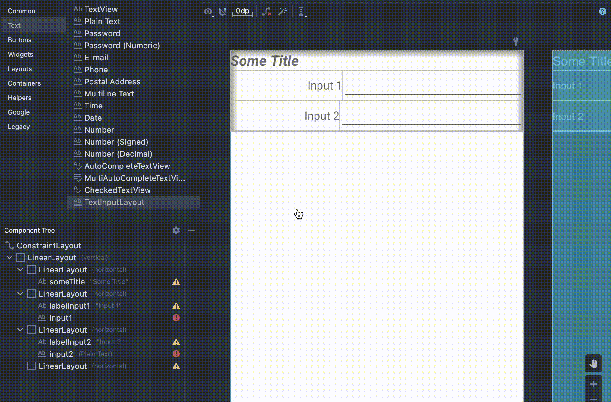 Android Studio switching position of TextView and Plain Text input