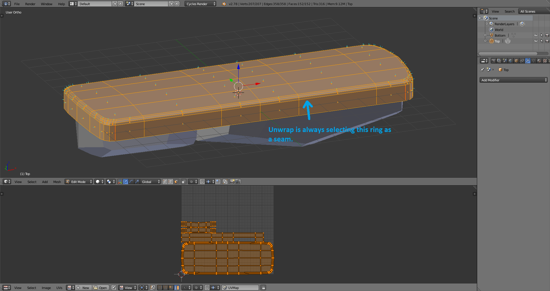 UV unwrapping Blender always selects an edge ring as a "seam