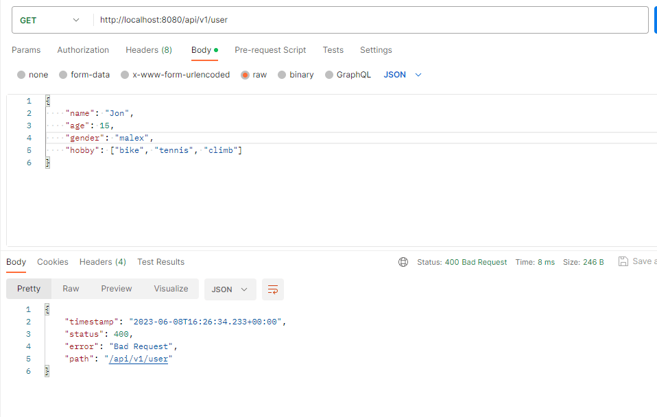 java Custom Error Handler a spring boot RequestBody DTO class with