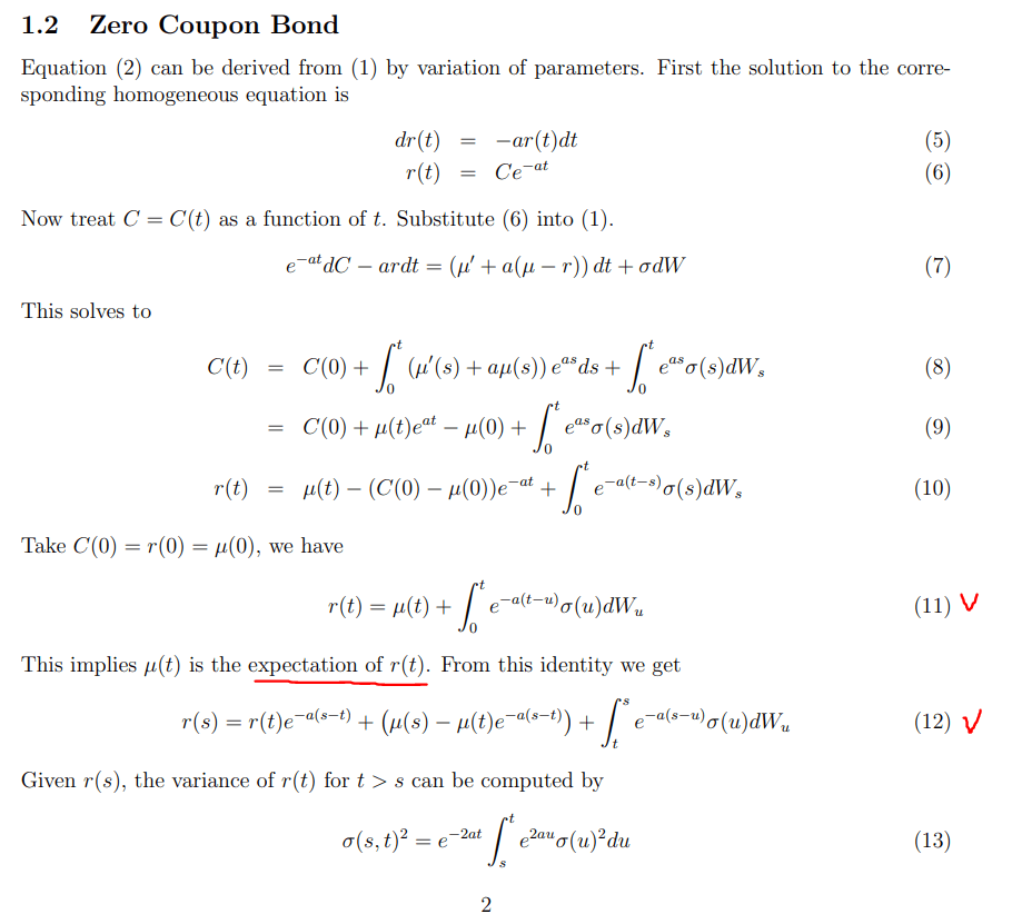 I want to know stochastic derivation of zero coupon bond formula