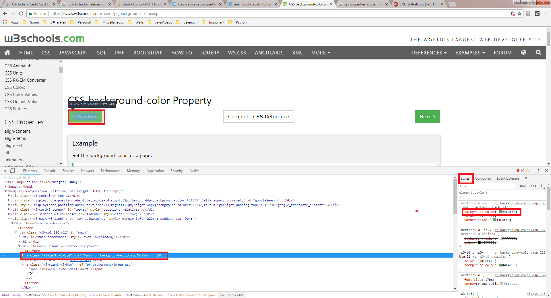 selenium webdriver Can we use css properties (like backgroundcolor