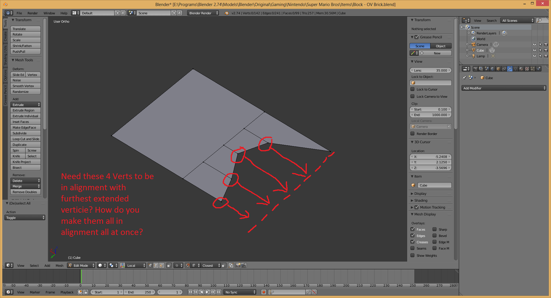 Edit mode How to align vertices in blender