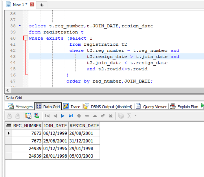sql List records with over lapping date ranges in Oracle table