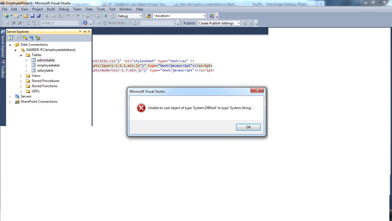How to find or resolve this DBNull in c when using Mysql as