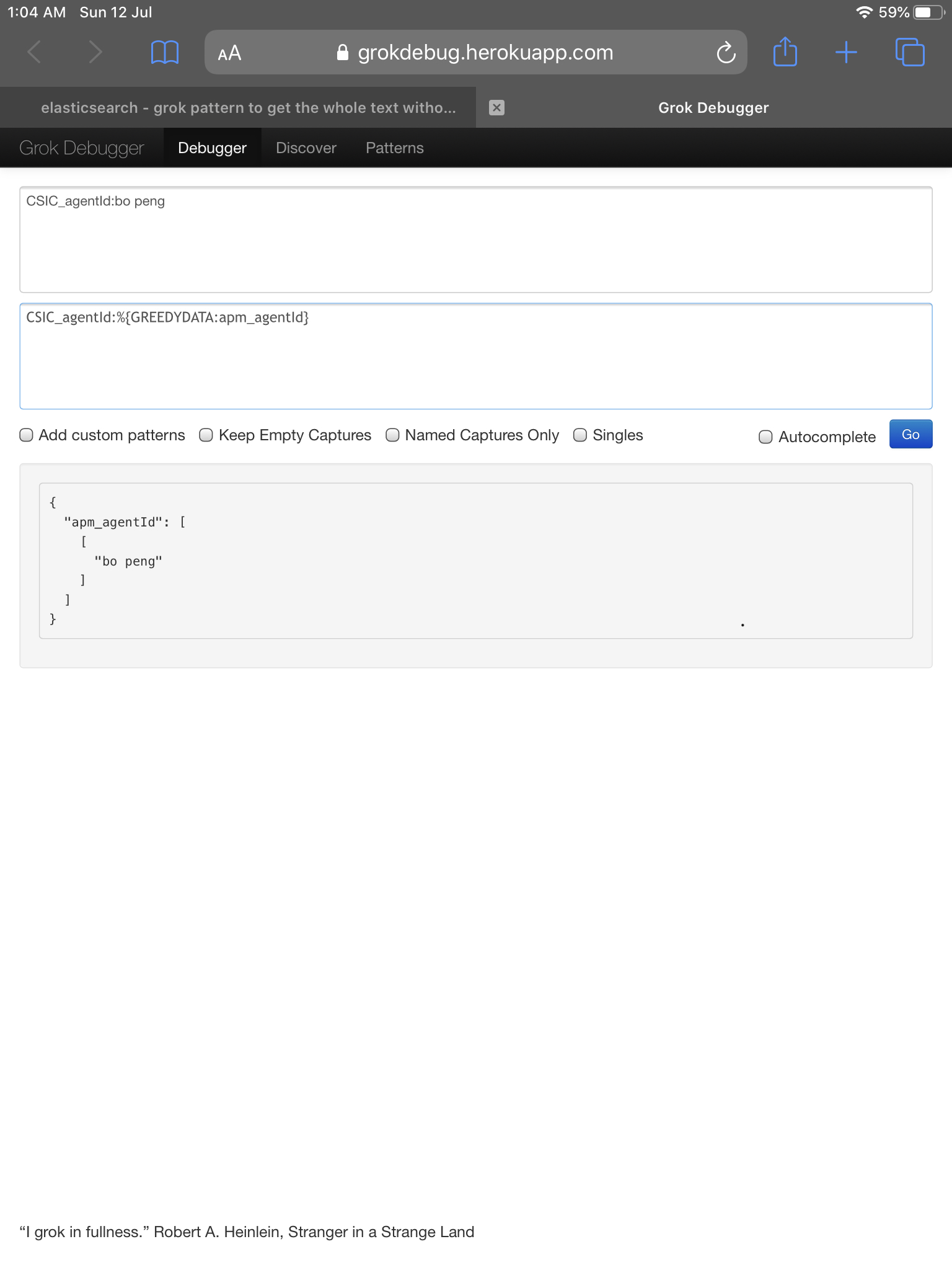 elasticsearch grok pattern to get the whole text without considering