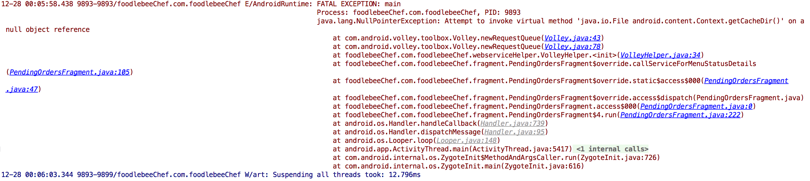 attempt to invoke virtual method