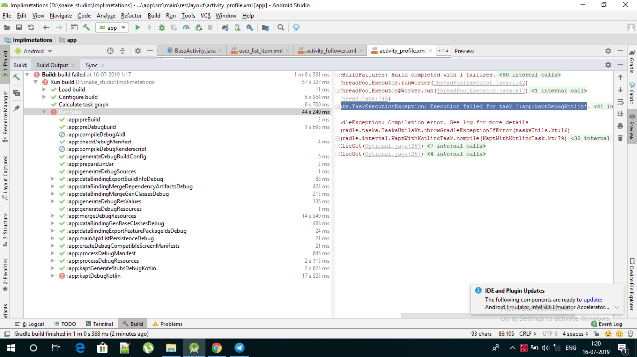 android Error while Compiling Data Binding Execution failed for