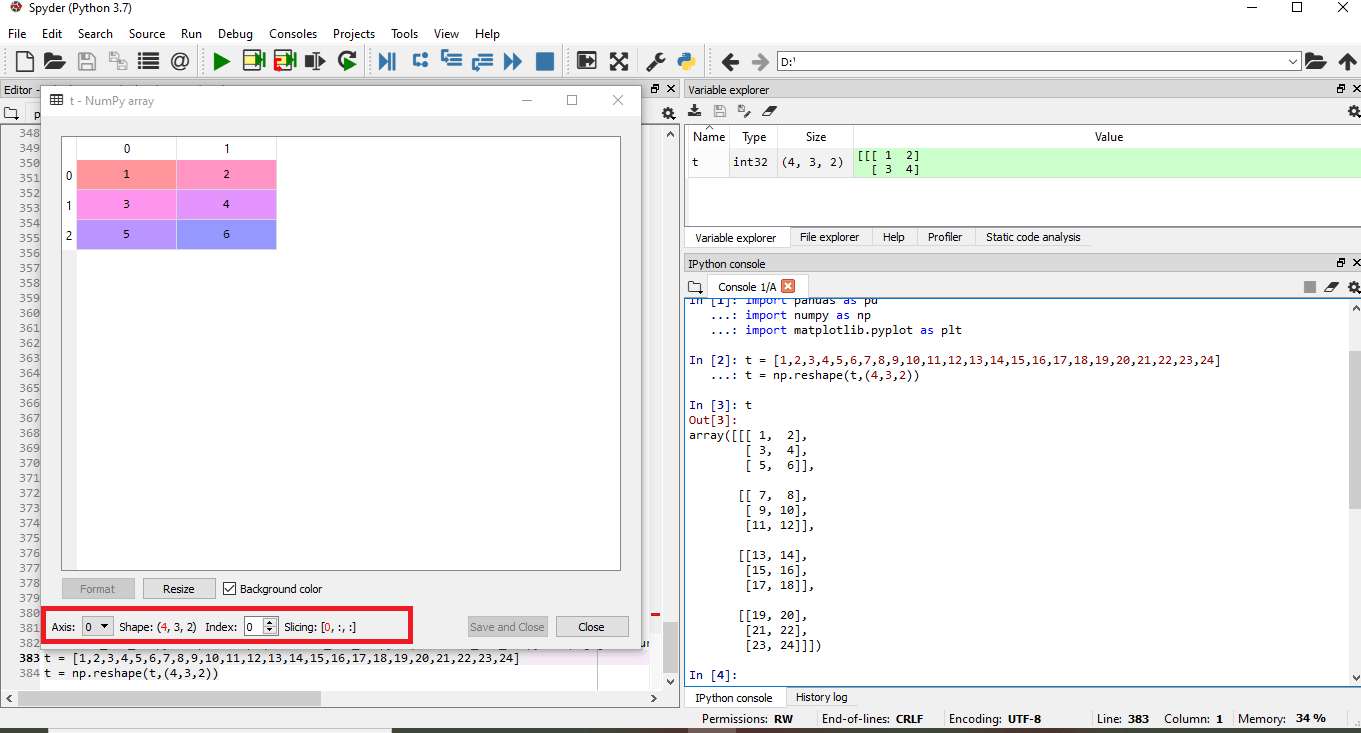 numpy ndarray axis and shape in spyder variable explorer Stack Overflow