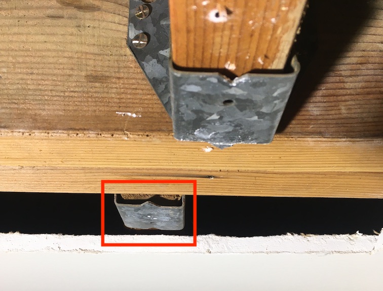 Ceiling drywall repair with poorly installed joist hangers Home