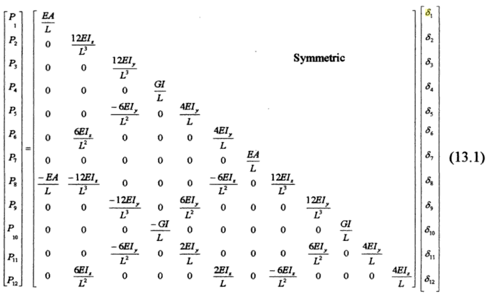 newtonian mechanics 3D frame stiffness matrix local to global
