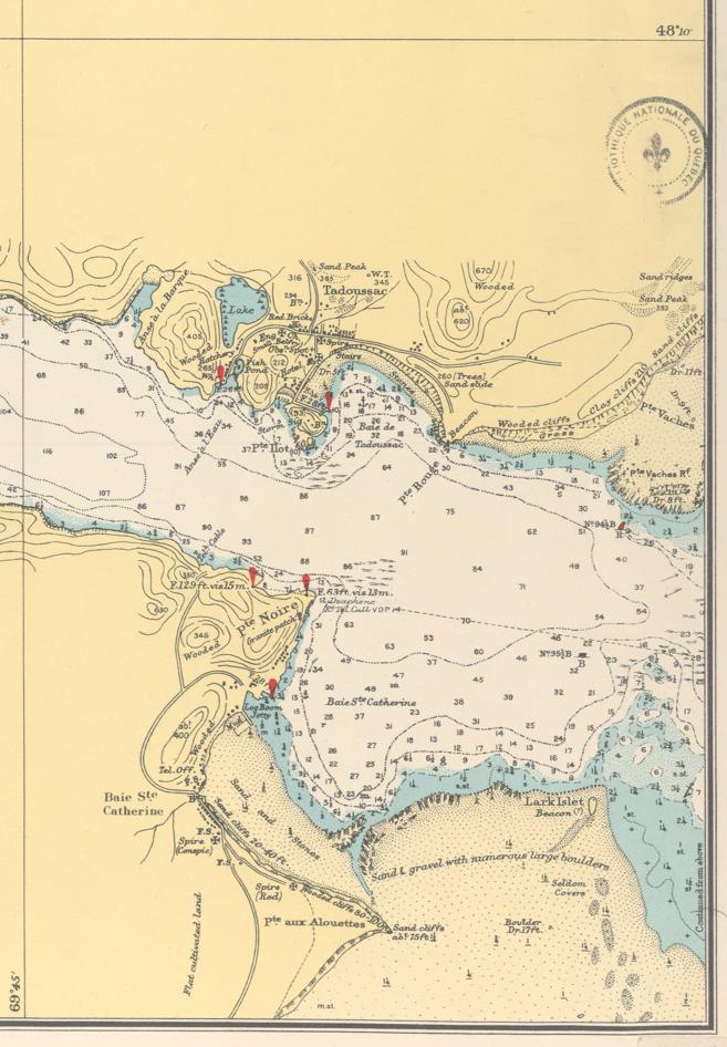 Offset after georeferencing of an old maritime map of Quebec