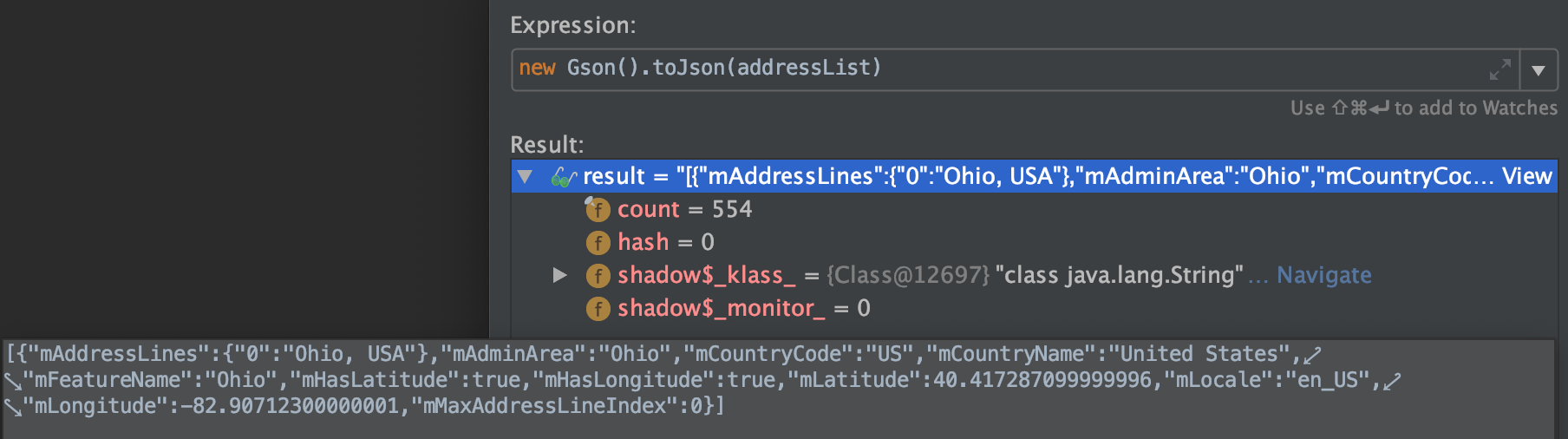 java Serialization of Address(android.location.address) into JSON