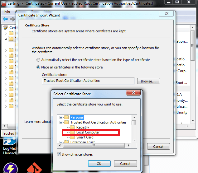 import Windows 7 will not install a root certificate