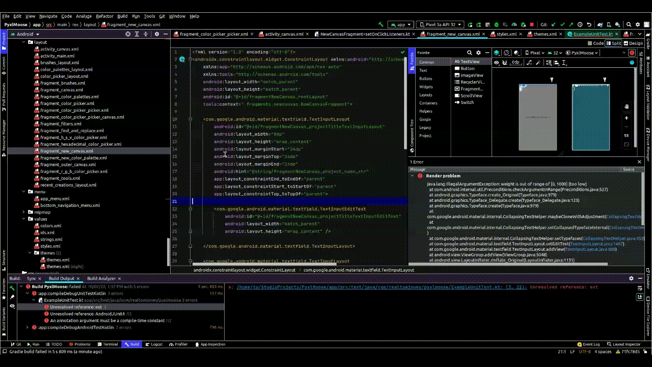 Android designer render problem with TextInputLayout java.lang