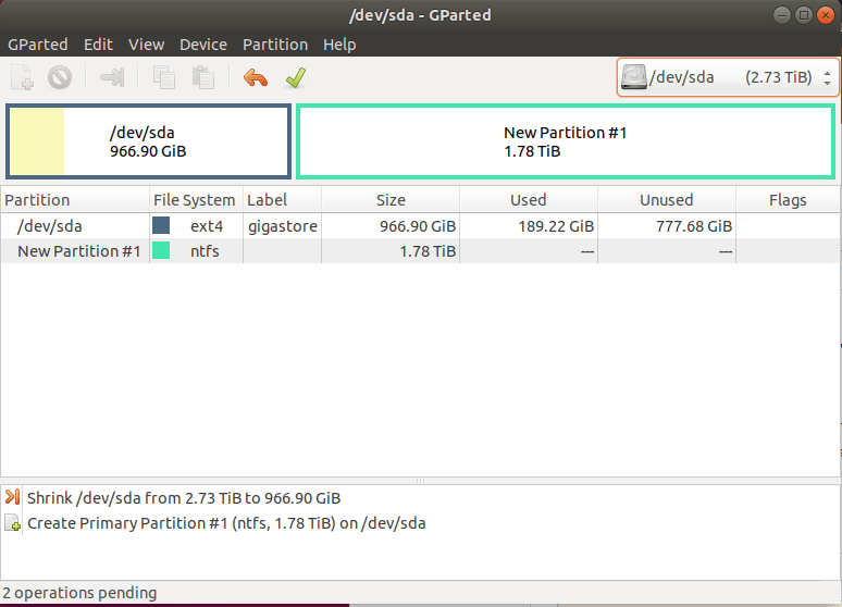 partitioning Unable to resize secondary hard disk in GParted too