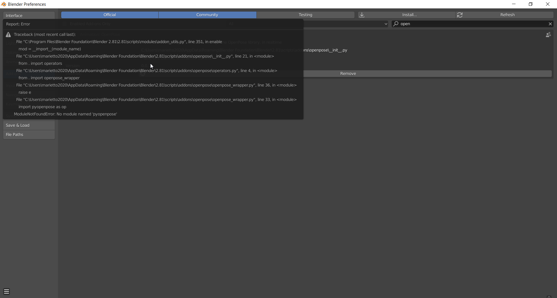 python ModuleNotFoundError No module named "pyopenpose" when I try