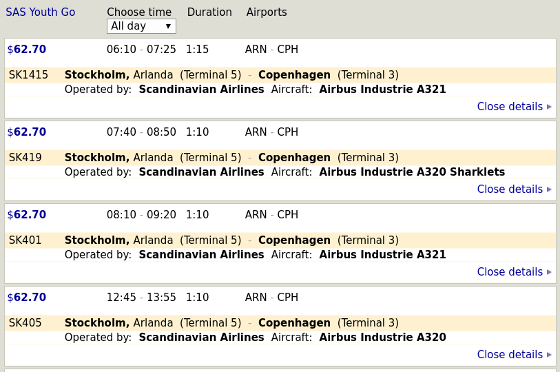 air travel Is it possible to search for SAS youth tickets in external